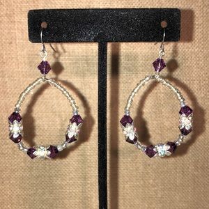 Swarovski Crystal Amethyst Hoop Dangle Earrings
